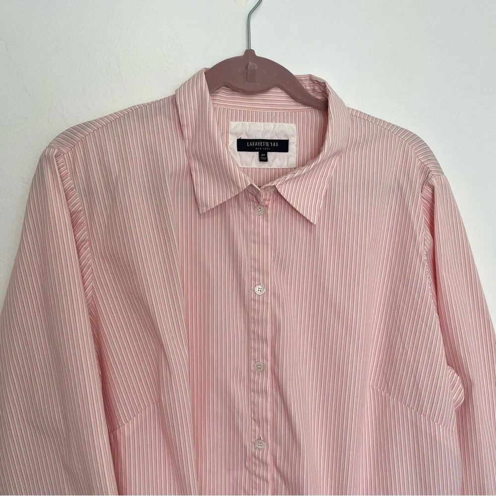 Lafayette 148 New York 3/4 Sleeve Button Down Pinstripe Blouse Size 2X - Picture 5 of 9